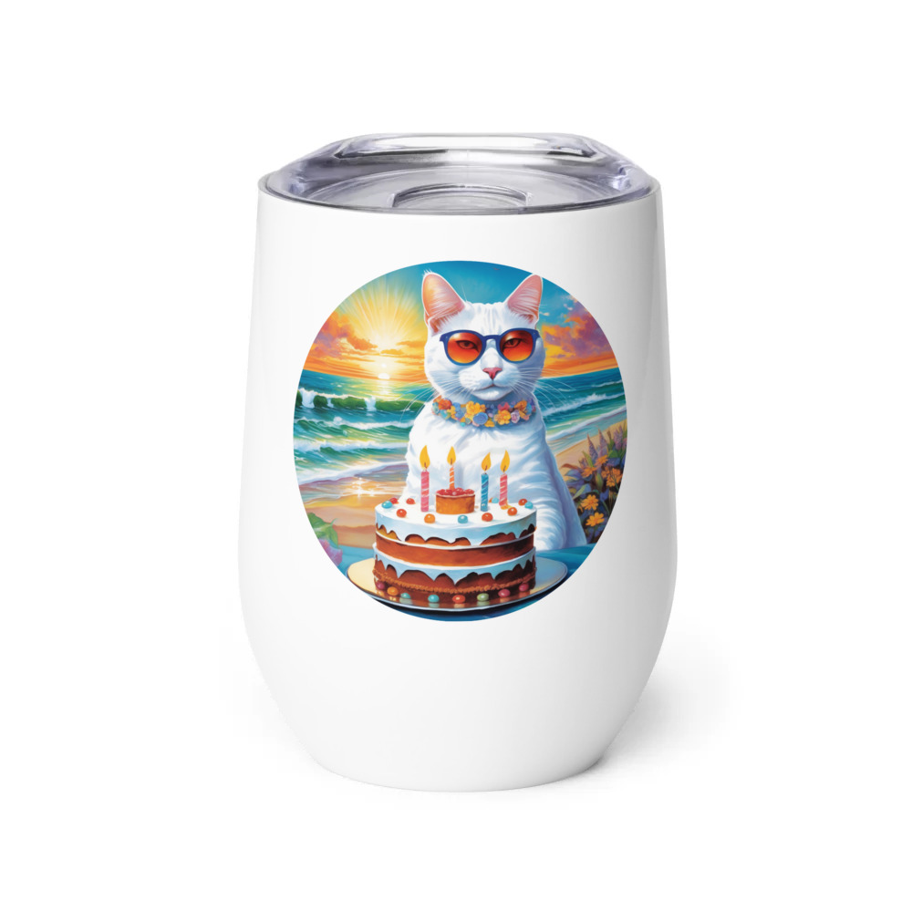 PugMug Custom White Companion Cat Wine Tumbler