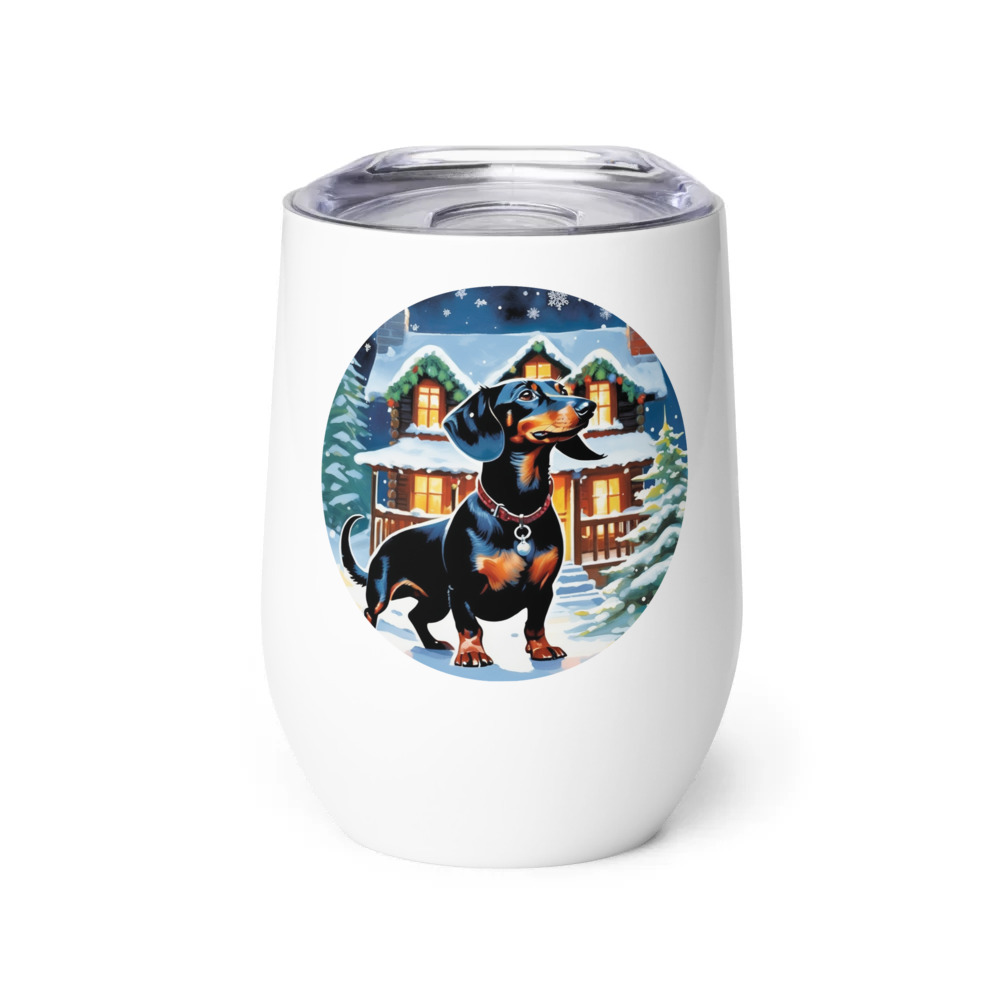 PugMug Custom Black Dachshund Wine Tumbler