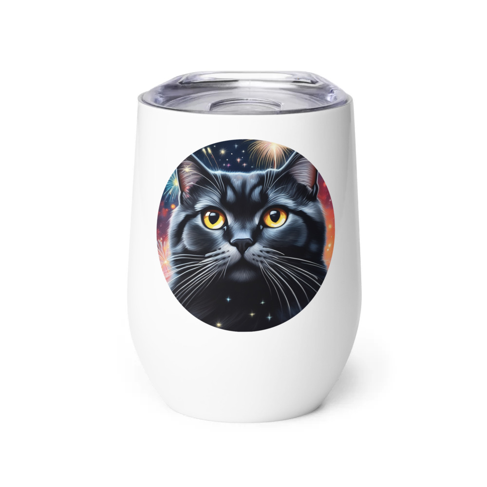 PugMug Custom Black Scottish Fold Cat Wine Tumbler