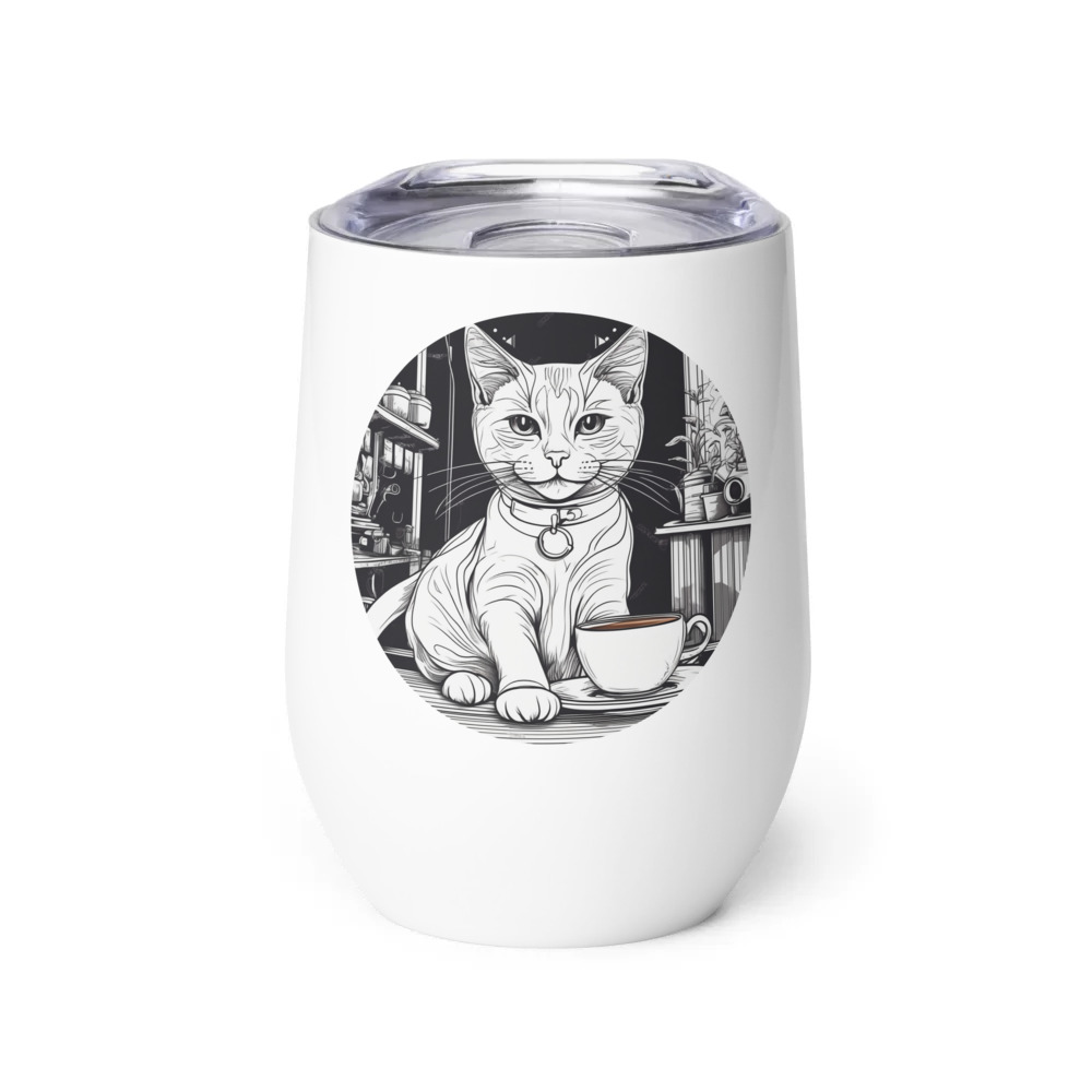 PugMug Custom White Companion Cat Wine Tumbler