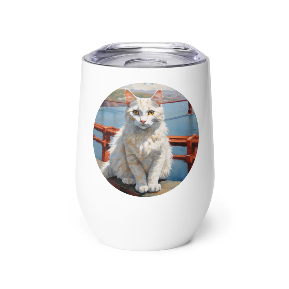 PugMug Custom White Companion Cat Wine Tumbler
