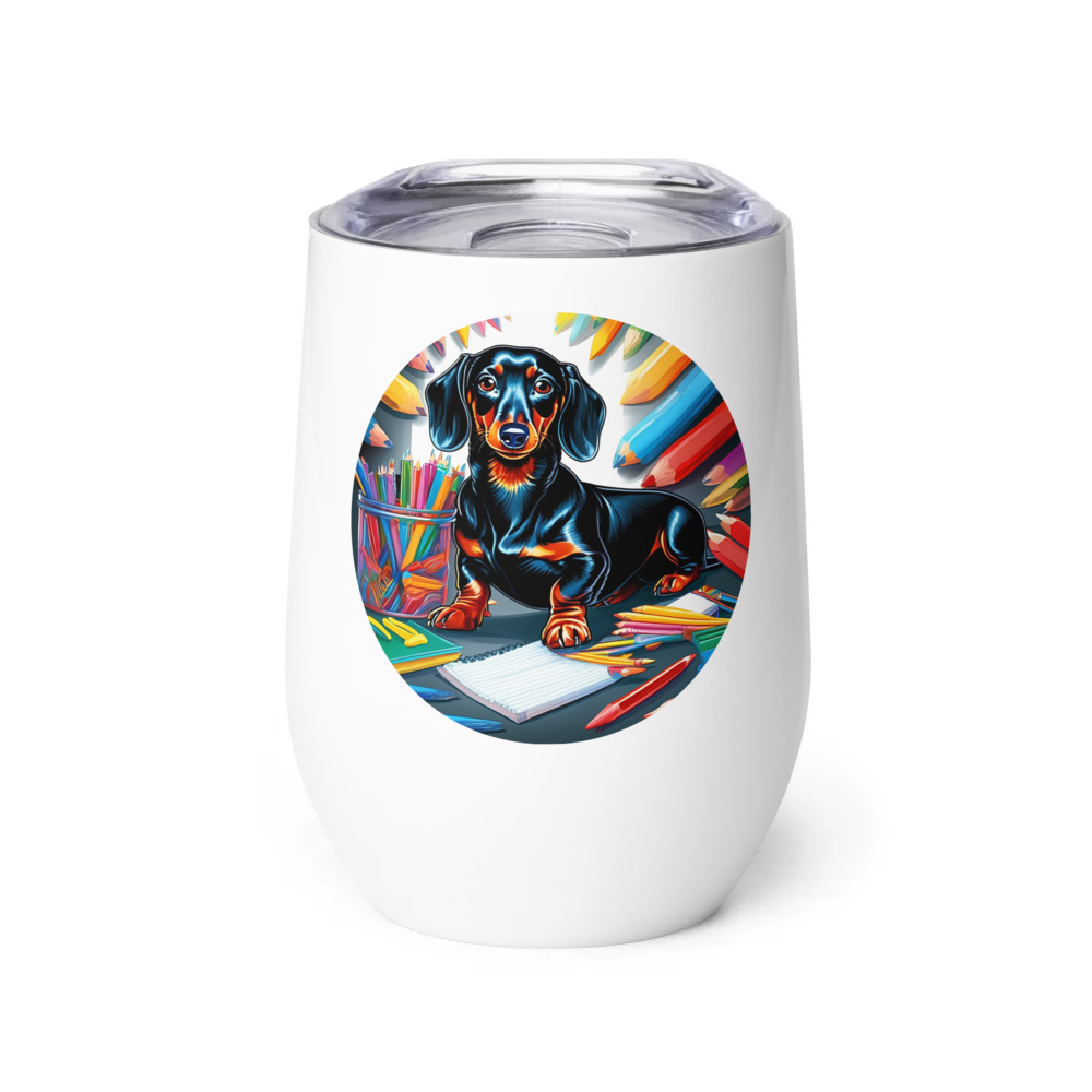 PugMug Custom Black Dachshund Wine Tumbler