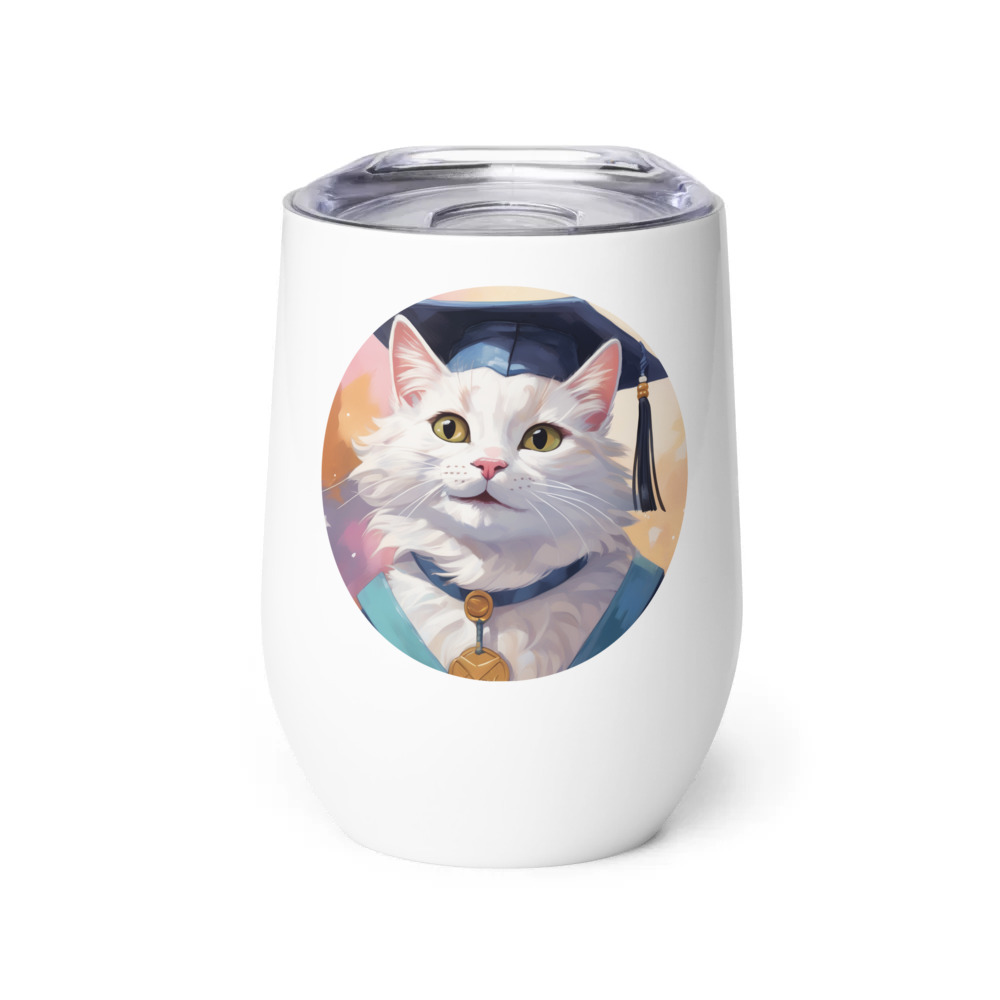PugMug Custom White Companion Cat Wine Tumbler
