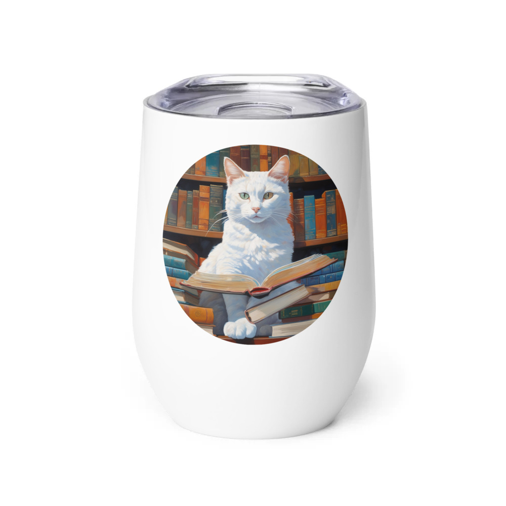 PugMug Custom White Companion Cat Wine Tumbler