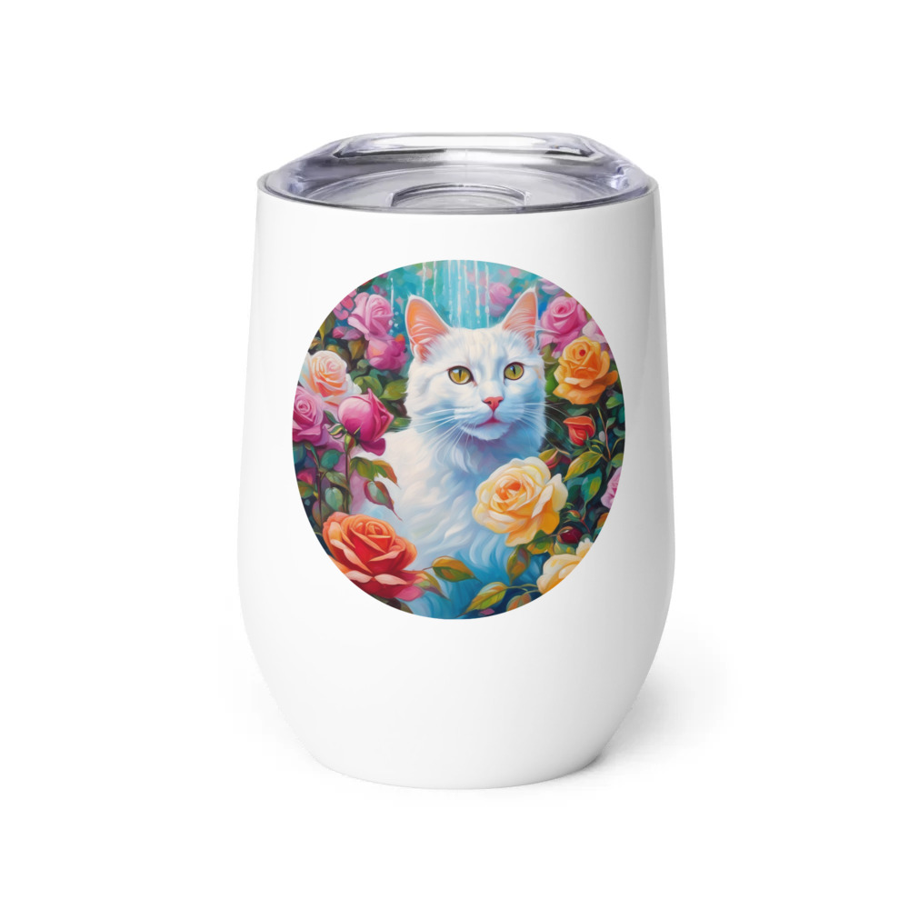 PugMug Custom White Companion Cat Wine Tumbler