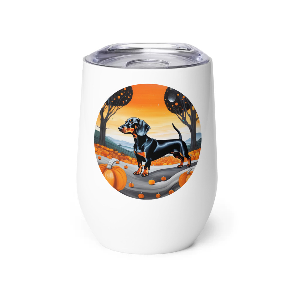PugMug Custom Black Dachshund Wine Tumbler