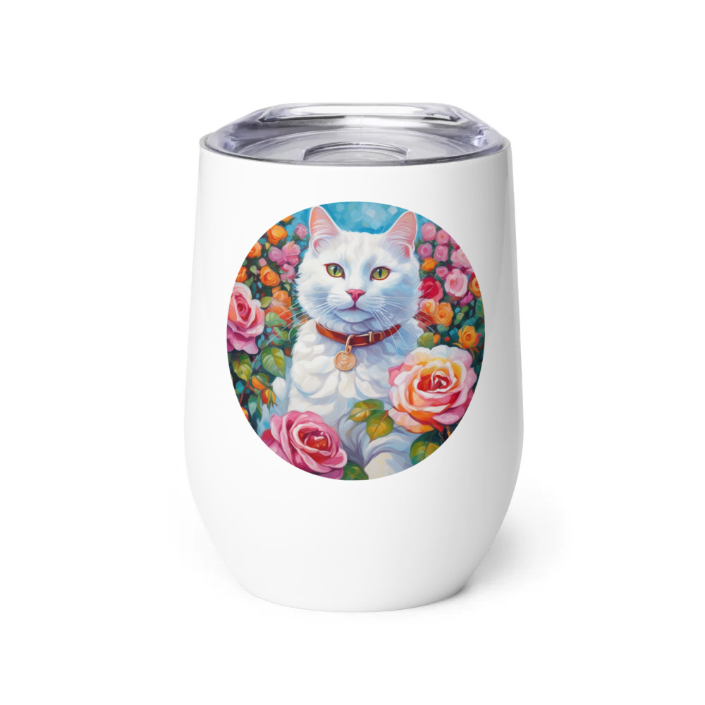 PugMug Custom White Companion Cat Wine Tumbler
