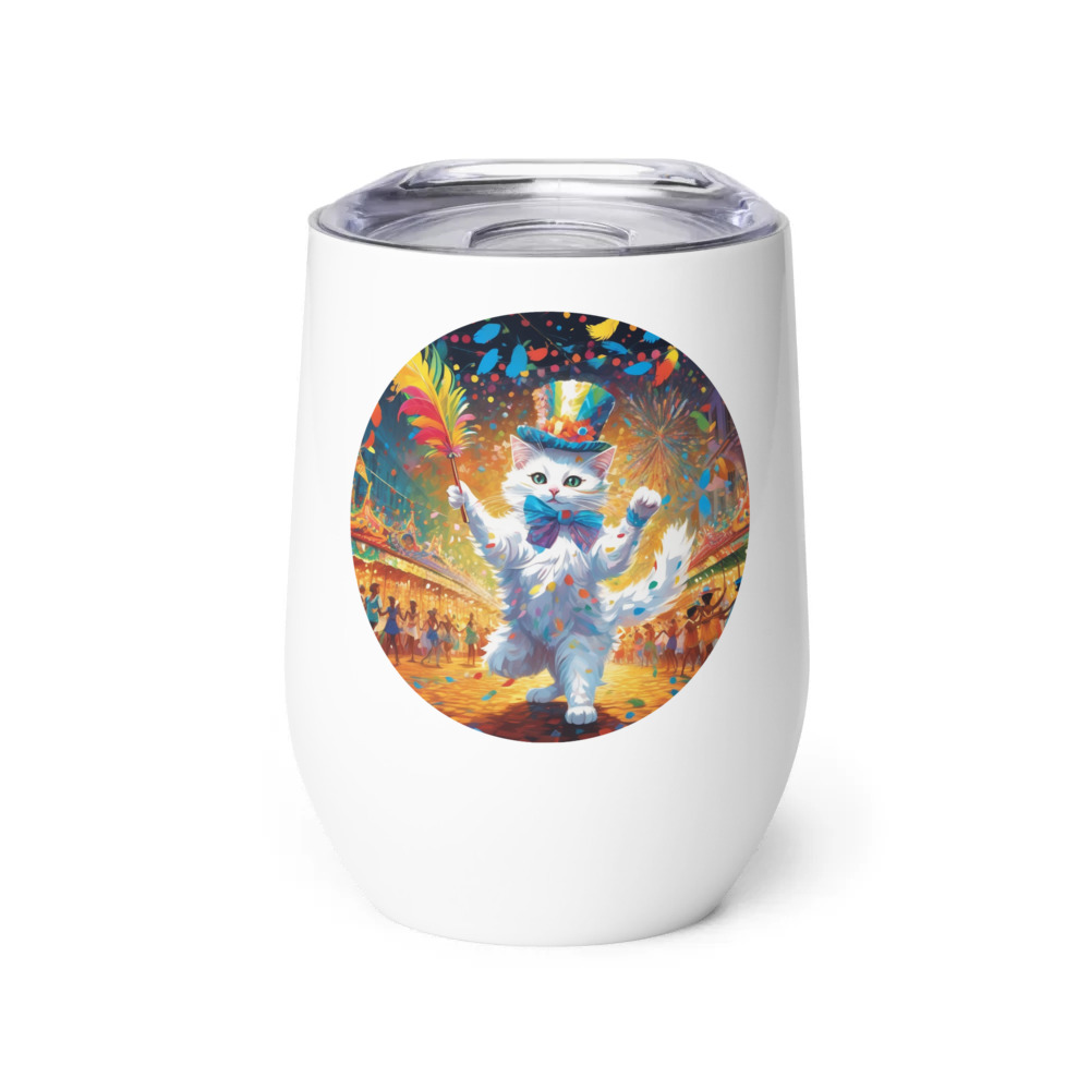 PugMug Custom White Companion Cat Wine Tumbler
