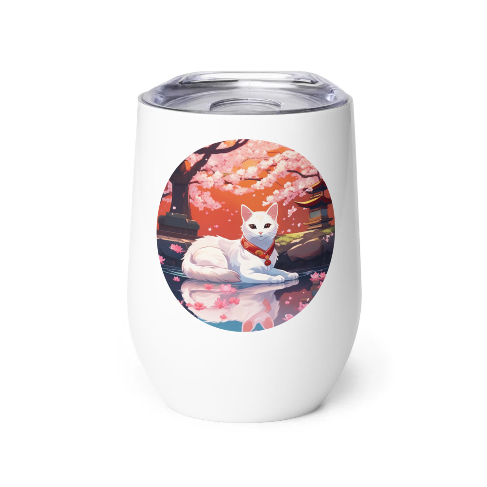 PugMug Custom White Companion Cat Wine Tumbler