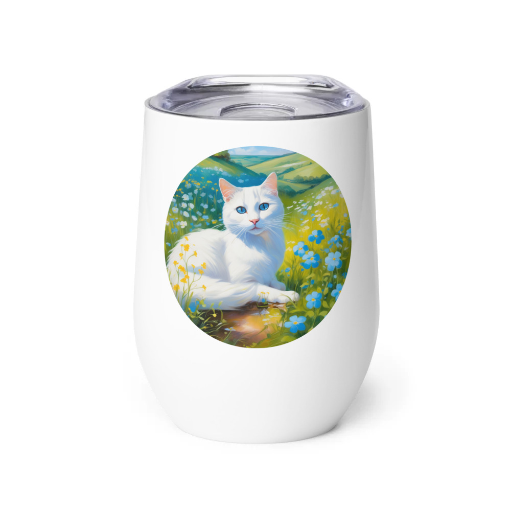 PugMug Custom White Companion Cat Wine Tumbler