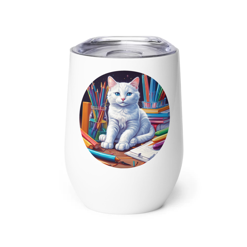 PugMug Custom White Companion Cat Wine Tumbler
