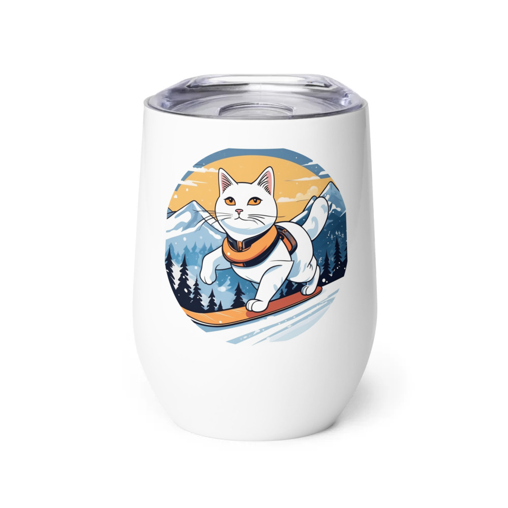 PugMug Custom White Companion Cat Wine Tumbler
