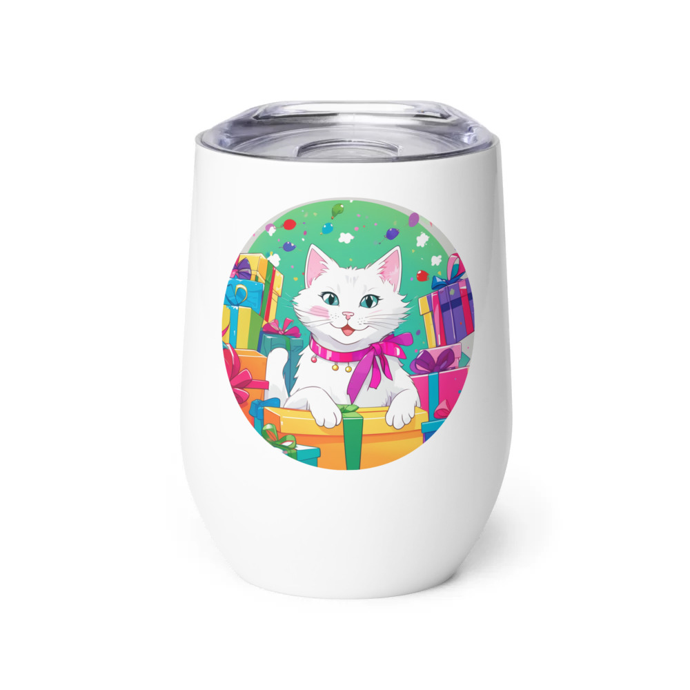 PugMug Custom White Companion Cat Wine Tumbler