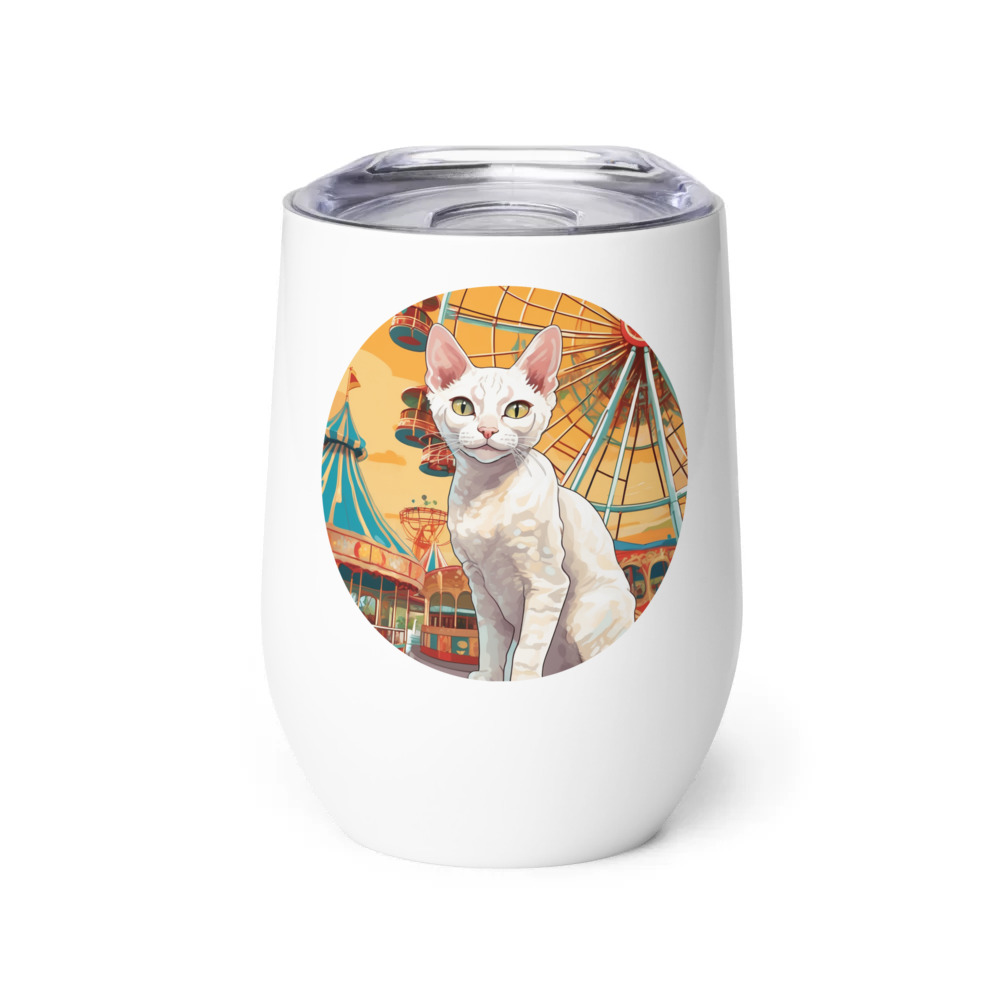 PugMug Custom White Devon Rex Cat Wine Tumbler