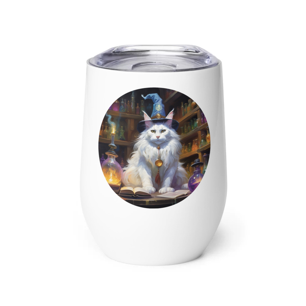 PugMug Custom White Maine Coon Cat Wine Tumbler