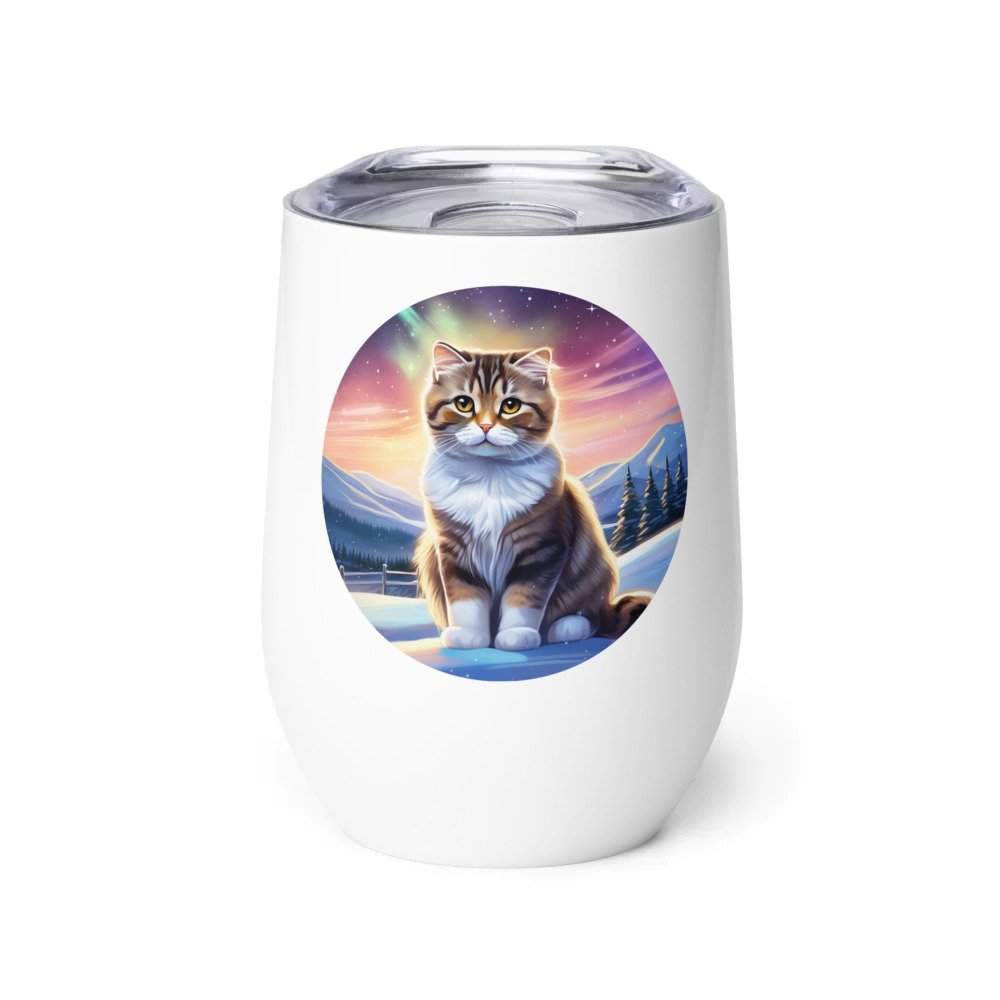 PugMug Custom Tabby Scottish Fold Cat Wine Tumbler