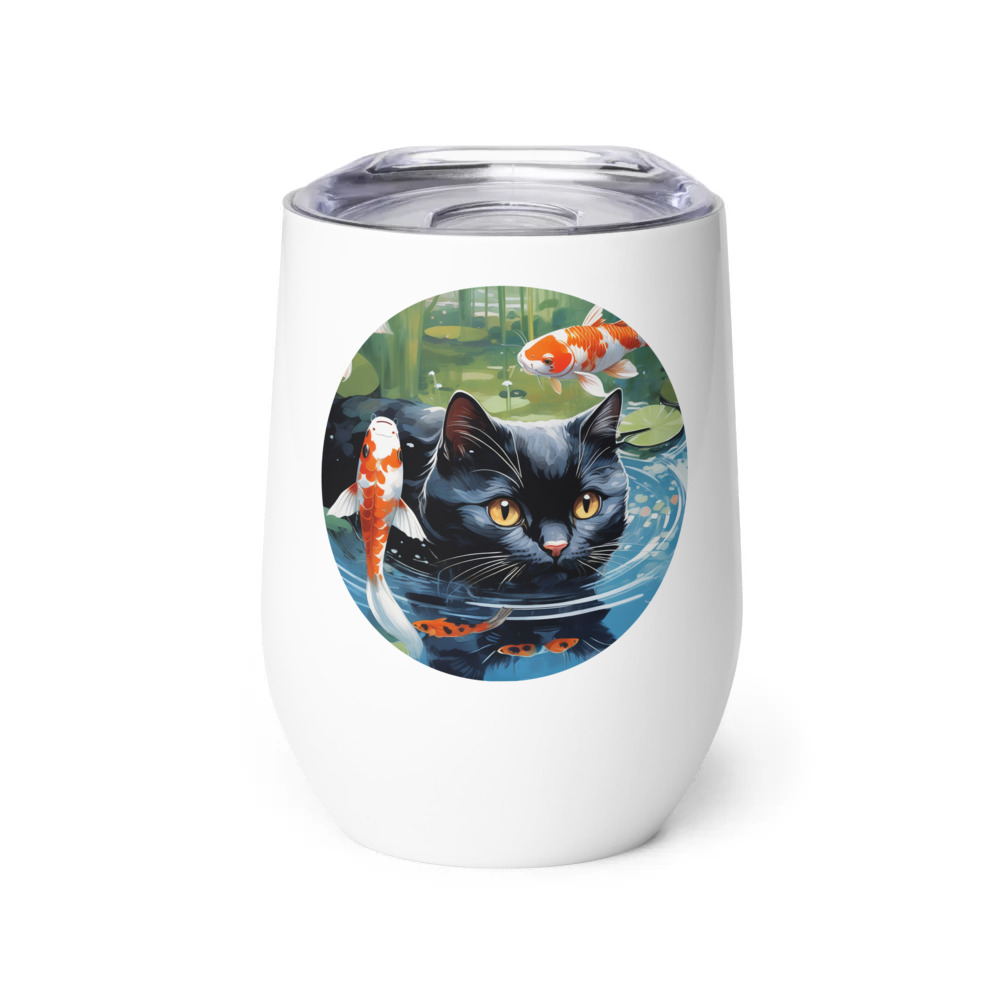 PugMug Custom Black Scottish Fold Cat Wine Tumbler