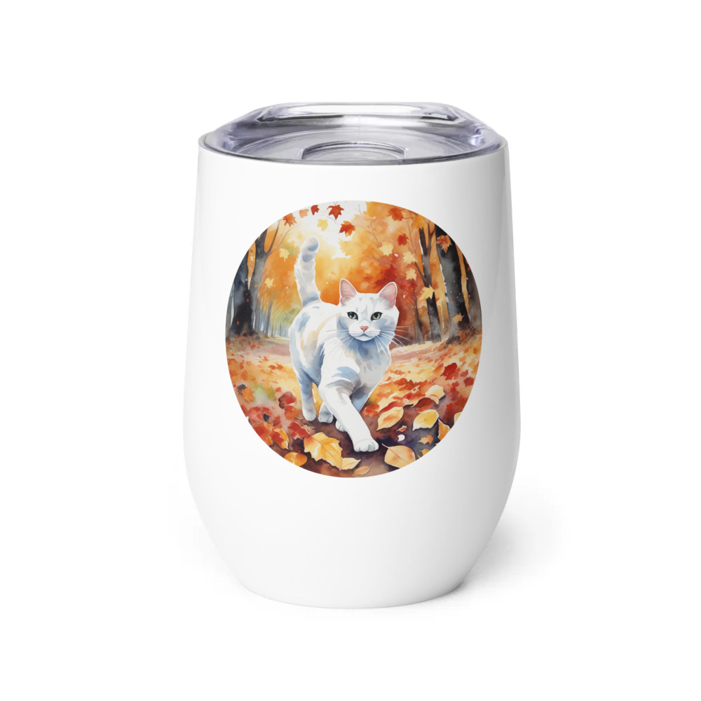 PugMug Custom White Companion Cat Wine Tumbler