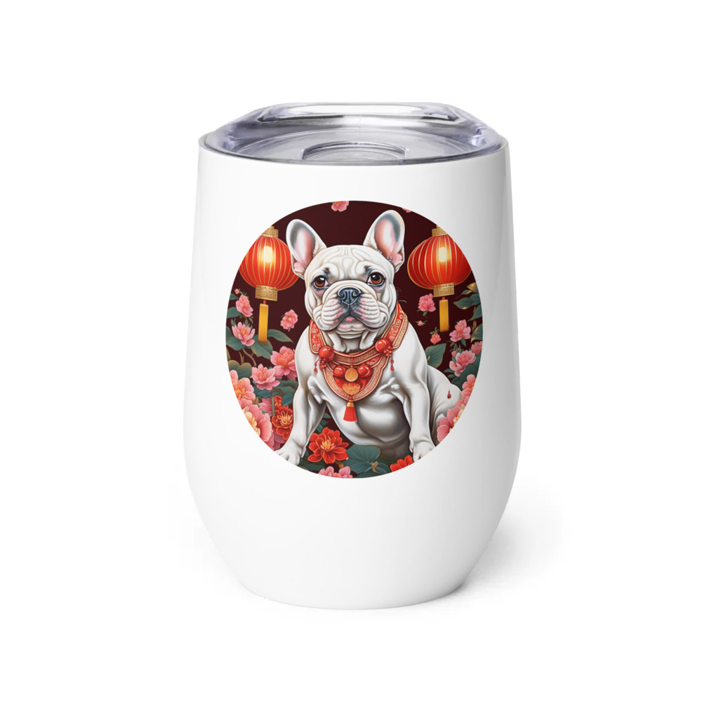 PugMug Custom White French Bulldog Wine Tumbler