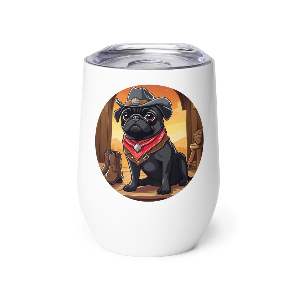 PugMug Custom Black Pug Wine Tumbler