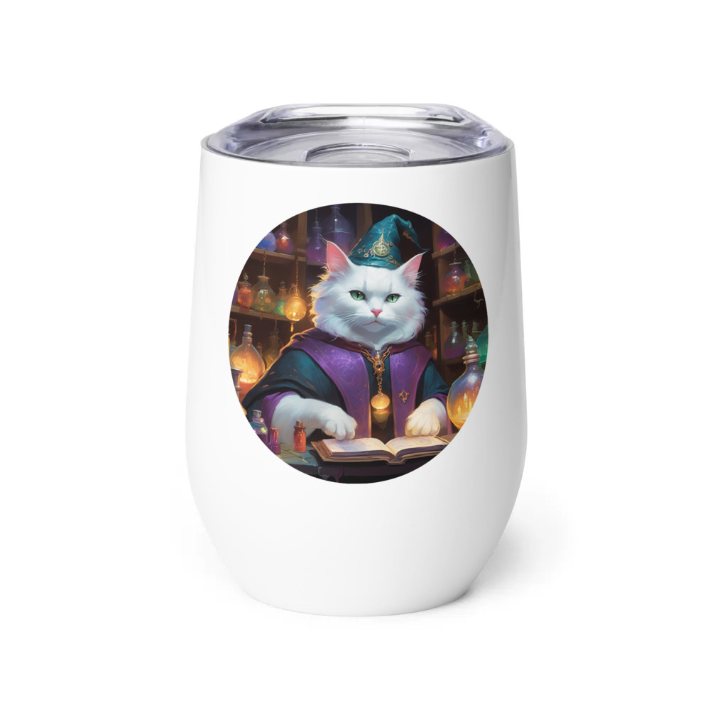 PugMug Custom White Companion Cat Wine Tumbler