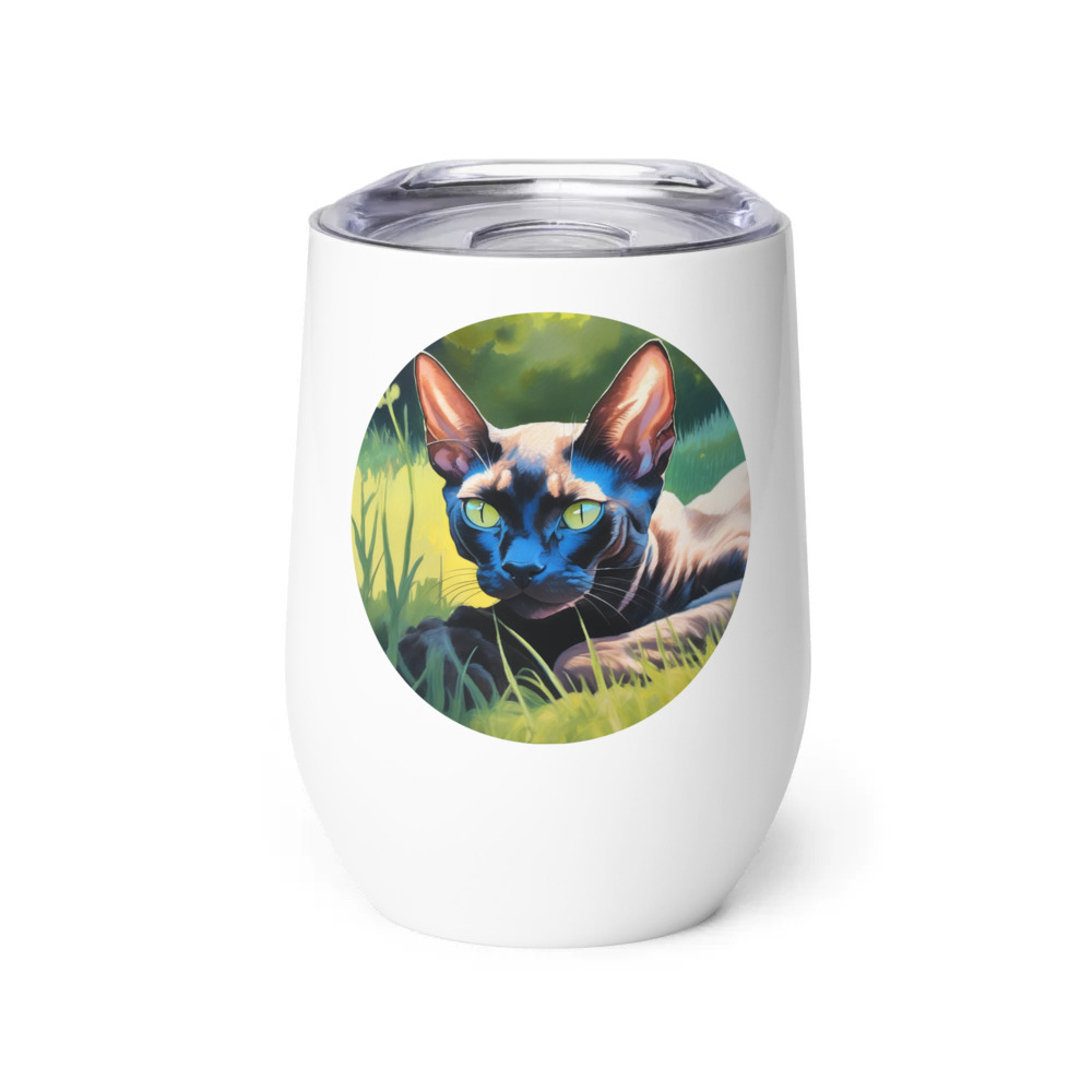 PugMug Custom Black Devon Rex Cat Wine Tumbler