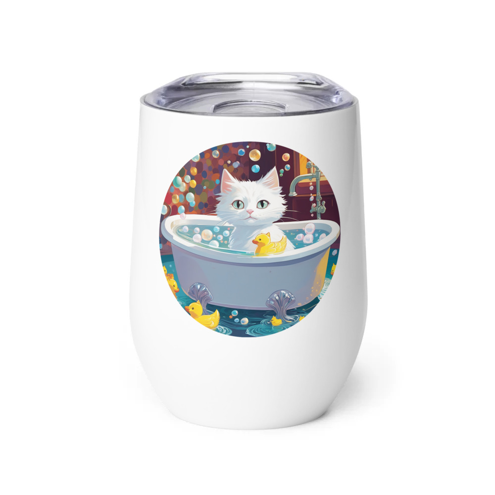 PugMug Custom White Companion Cat Wine Tumbler