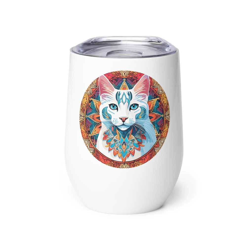 PugMug Custom White Companion Cat Wine Tumbler