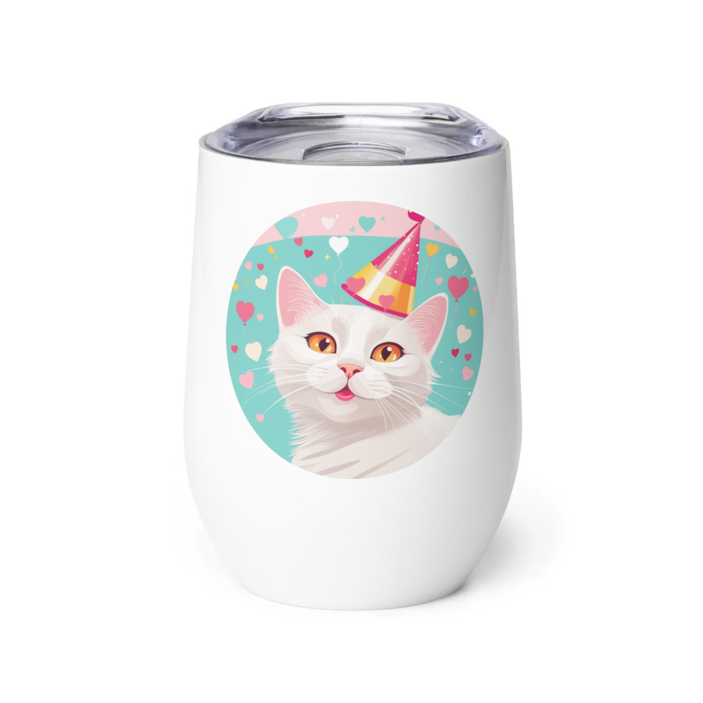 PugMug Custom White Companion Cat Wine Tumbler