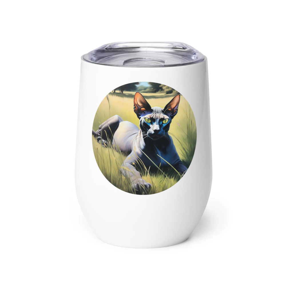 PugMug Custom Black Sphynx Cat Wine Tumbler