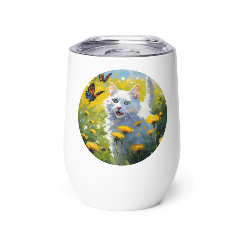 PugMug Custom White Companion Cat Wine Tumbler