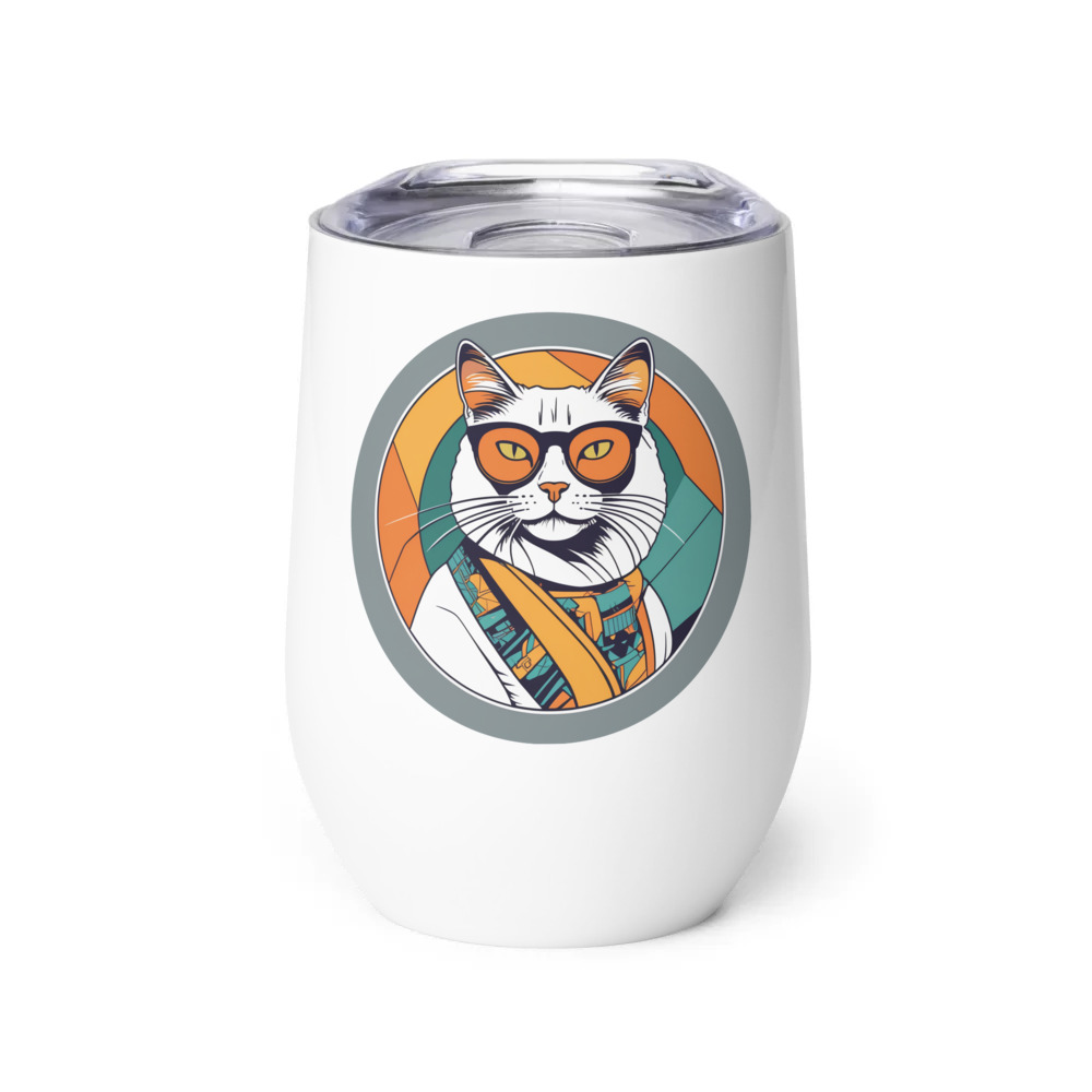 PugMug Custom White Companion Cat Wine Tumbler