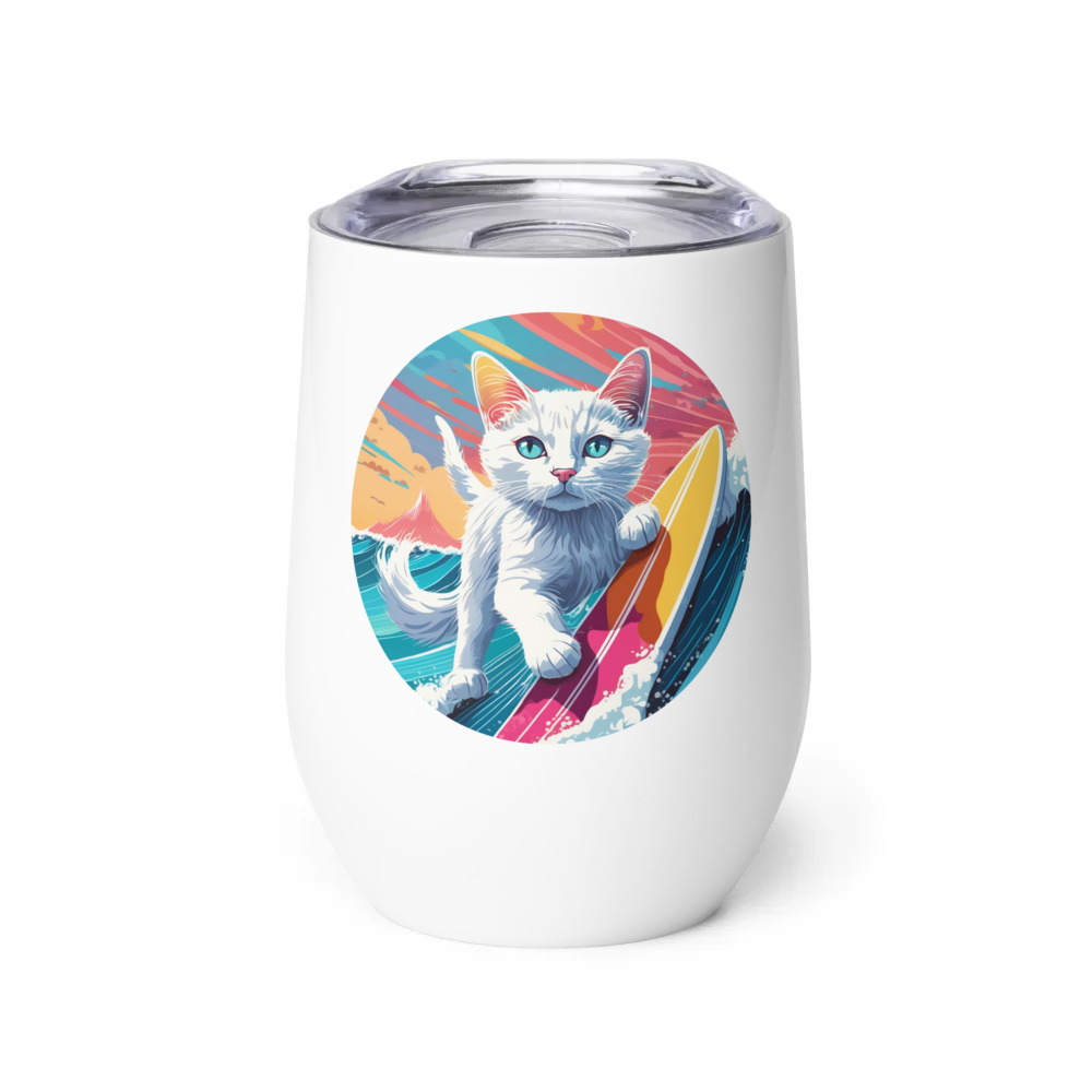 PugMug Custom White Companion Cat Wine Tumbler