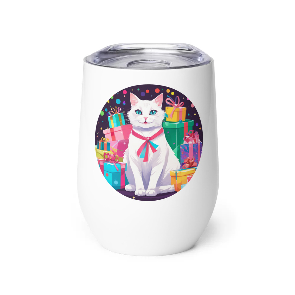 PugMug Custom White Companion Cat Wine Tumbler