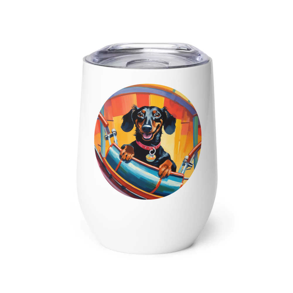 PugMug Custom Black Dachshund Wine Tumbler
