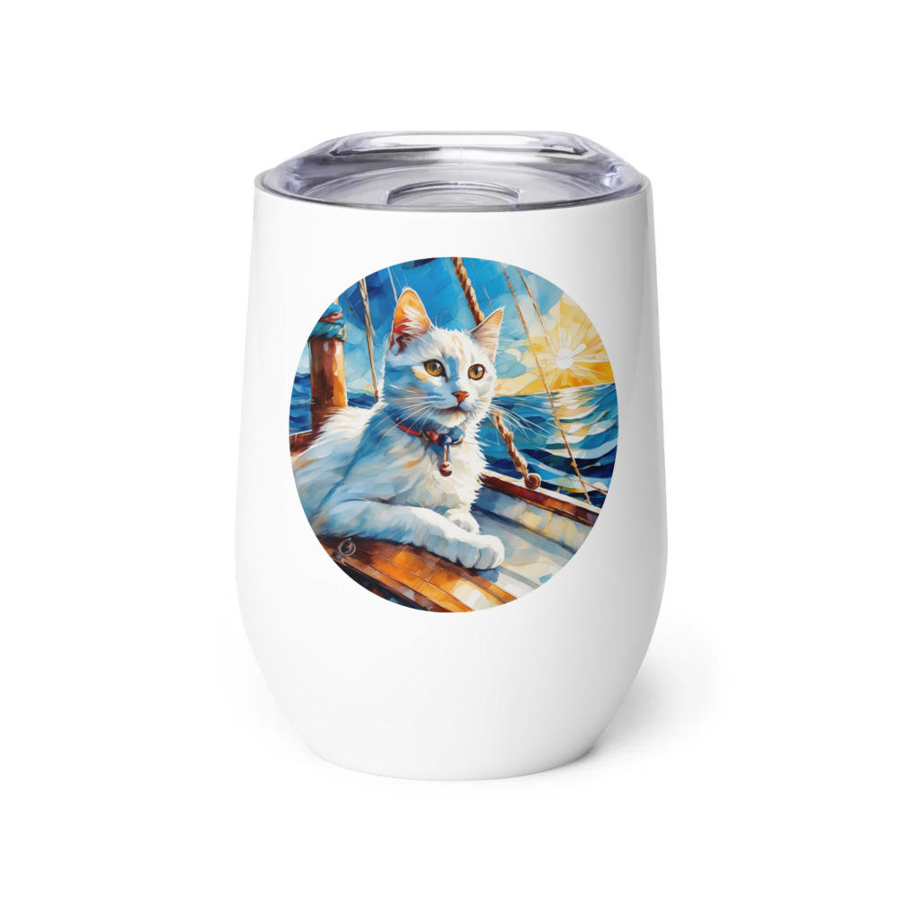 PugMug Custom White Companion Cat Wine Tumbler