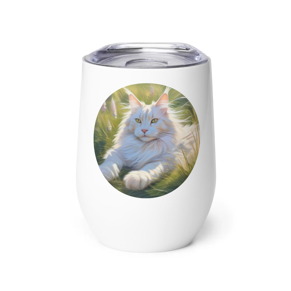 PugMug Custom White Maine Coon Cat Wine Tumbler