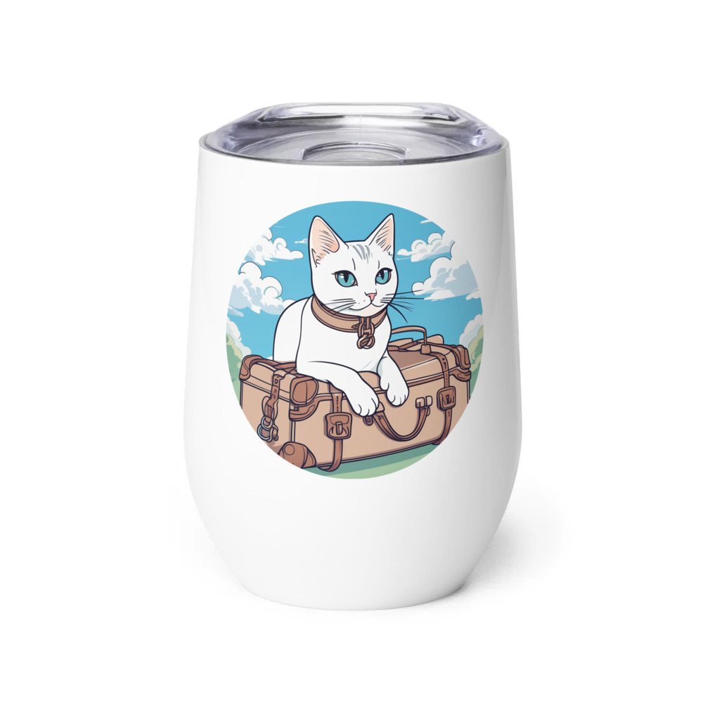 PugMug Custom White Companion Cat Wine Tumbler