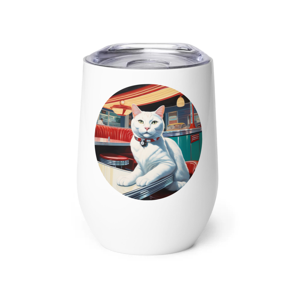 PugMug Custom White Companion Cat Wine Tumbler