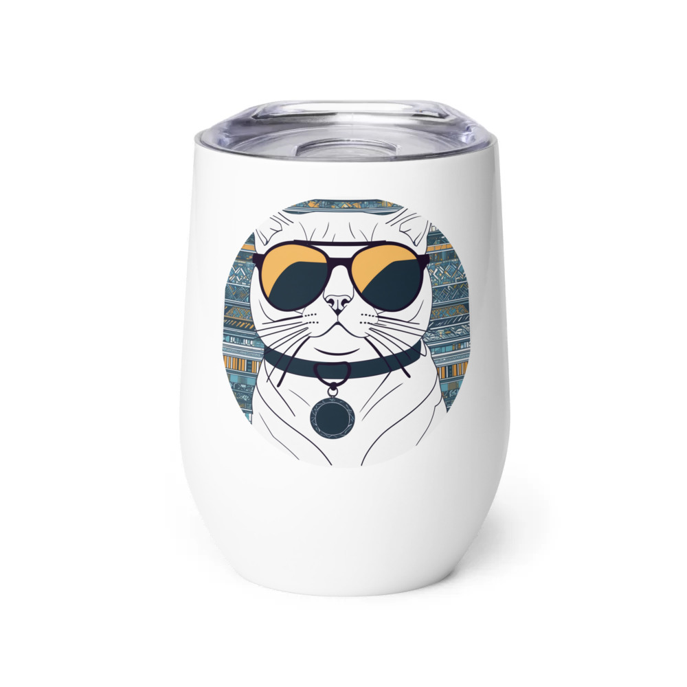 PugMug Custom White Scottish Fold Cat Wine Tumbler