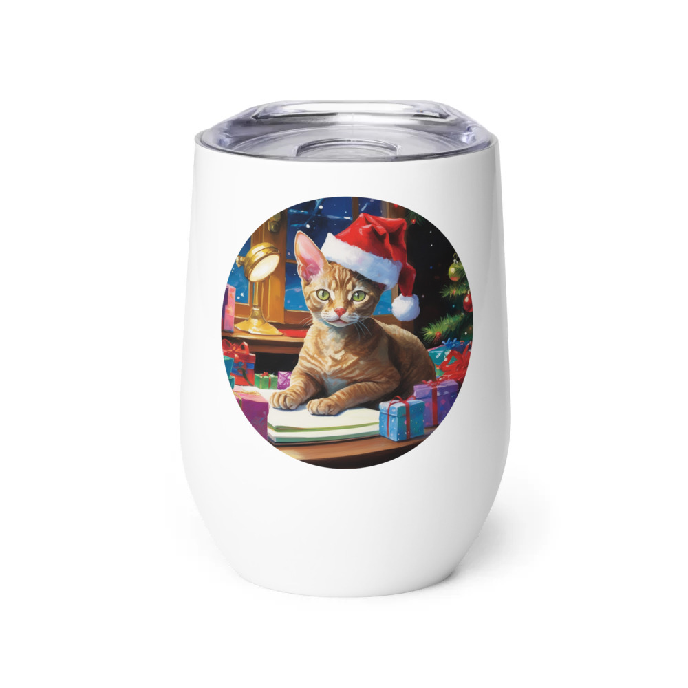 PugMug Custom Tabby Devon Rex Cat Wine Tumbler
