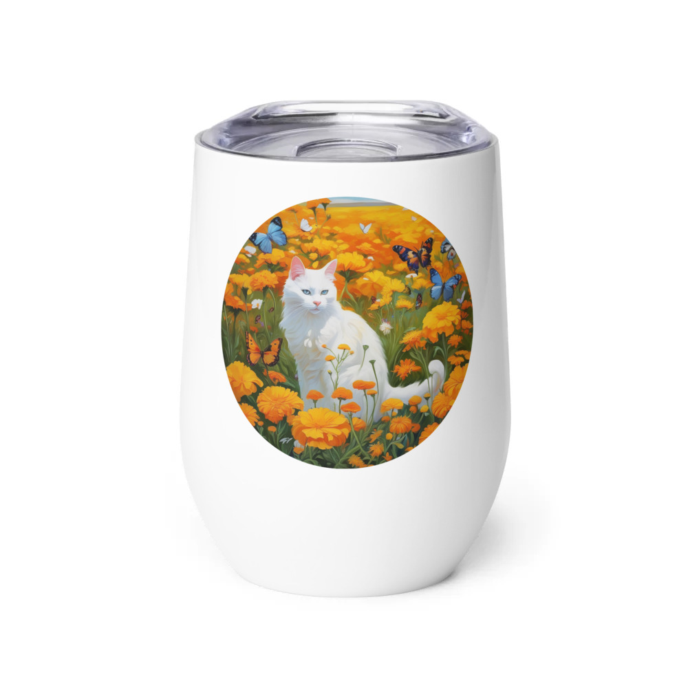 PugMug Custom White Companion Cat Wine Tumbler