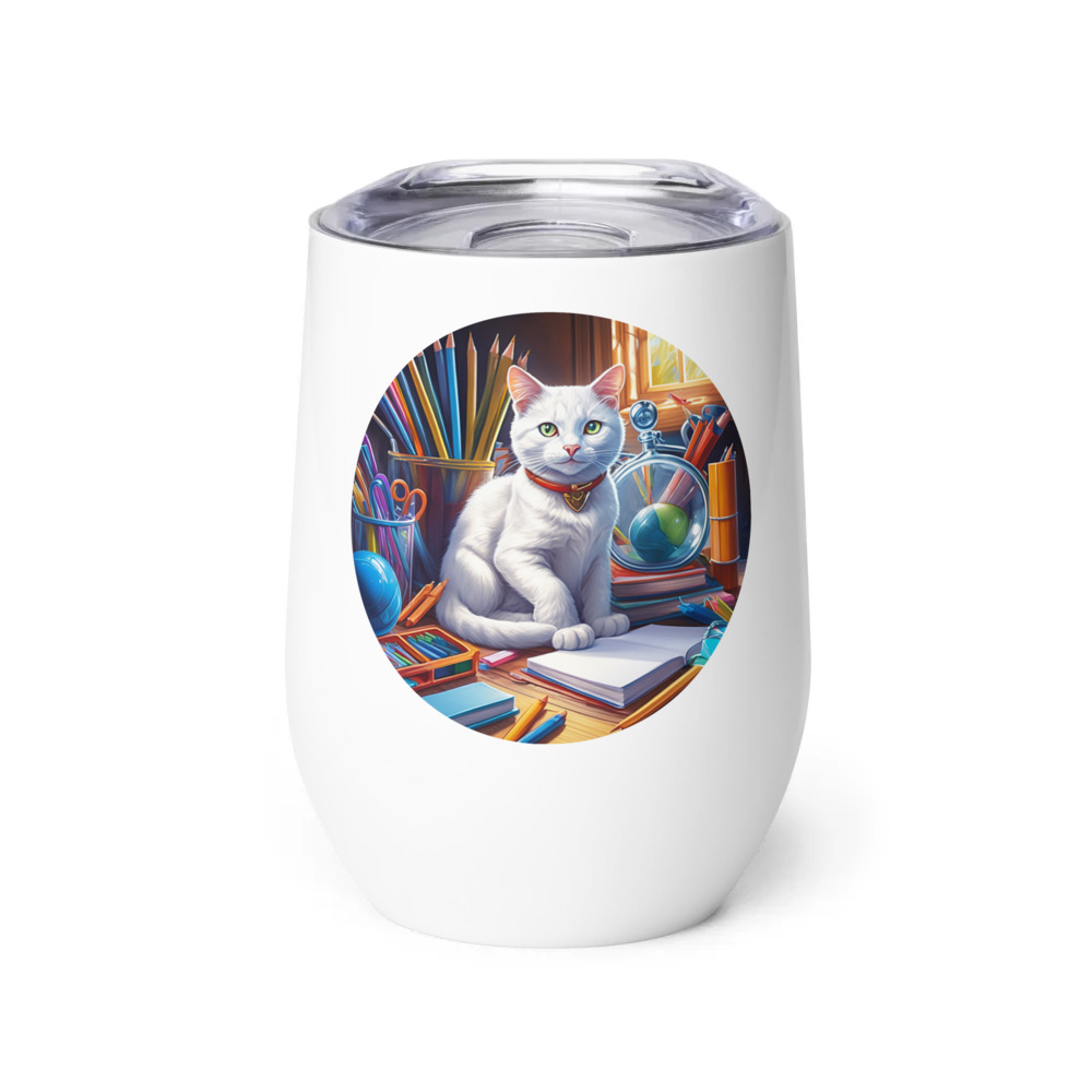 PugMug Custom White Companion Cat Wine Tumbler