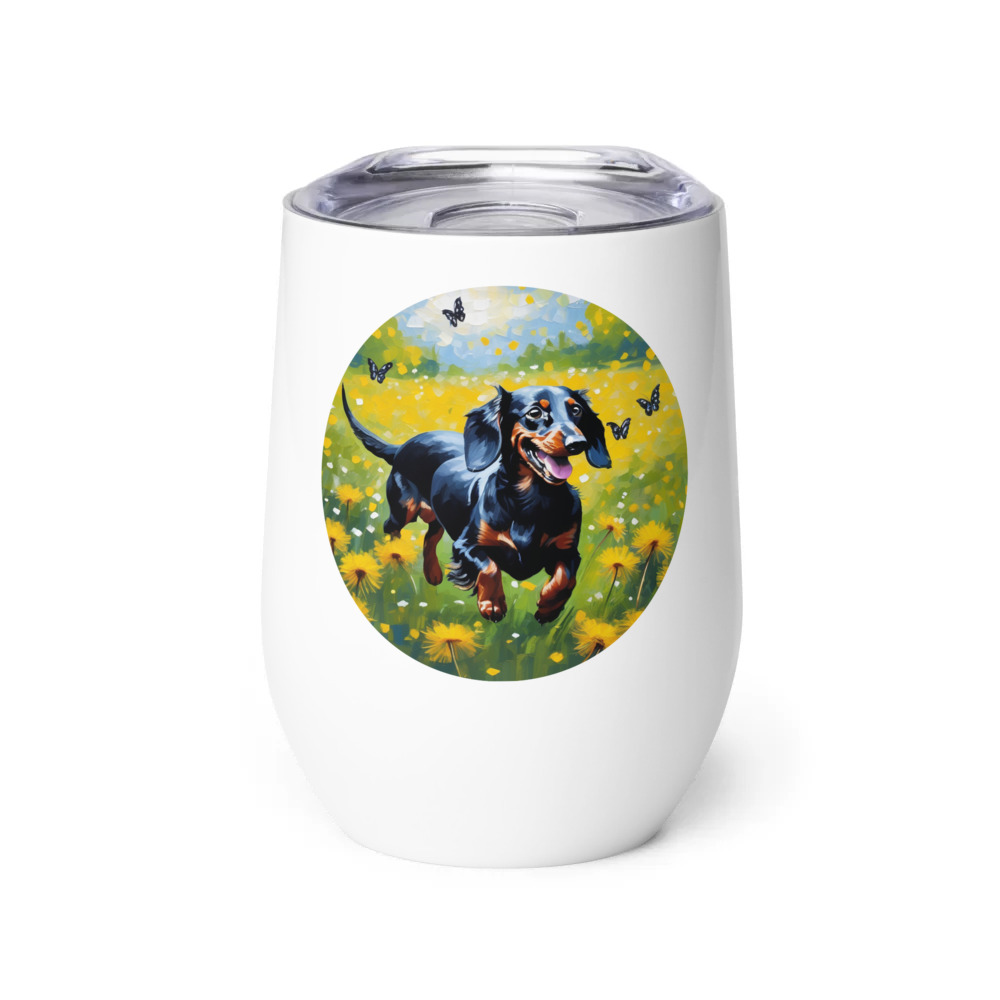 PugMug Custom Black Dachshund Wine Tumbler
