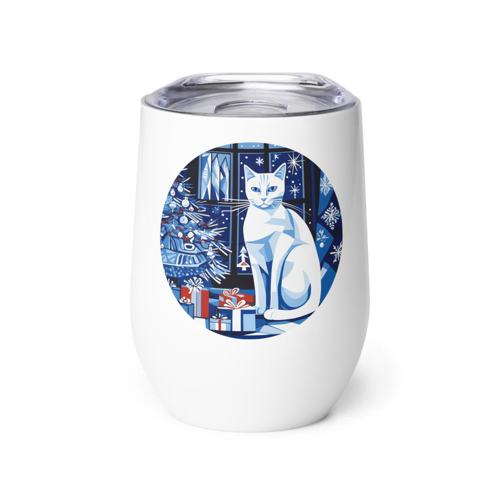 PugMug Custom White Companion Cat Wine Tumbler