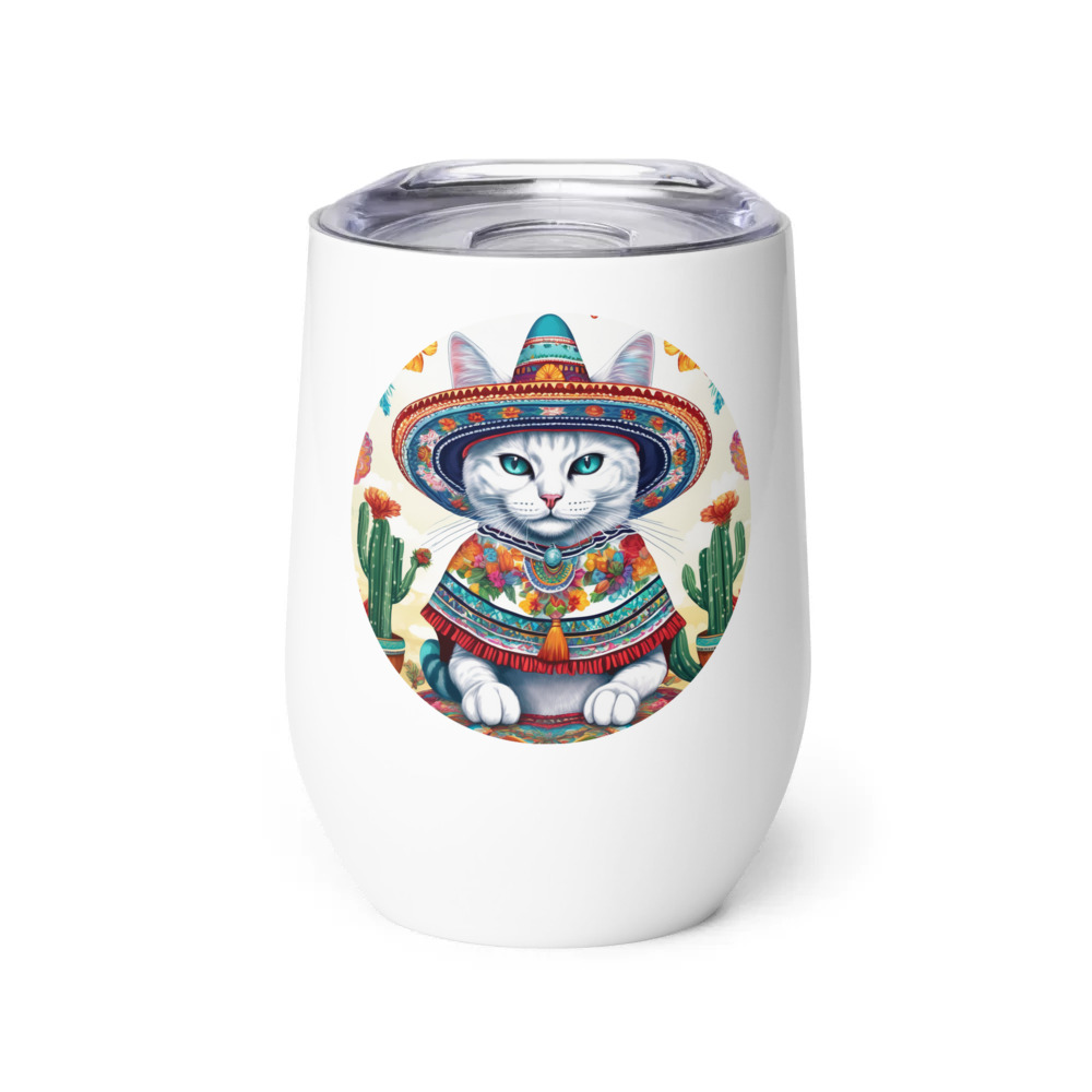 PugMug Custom White Companion Cat Wine Tumbler
