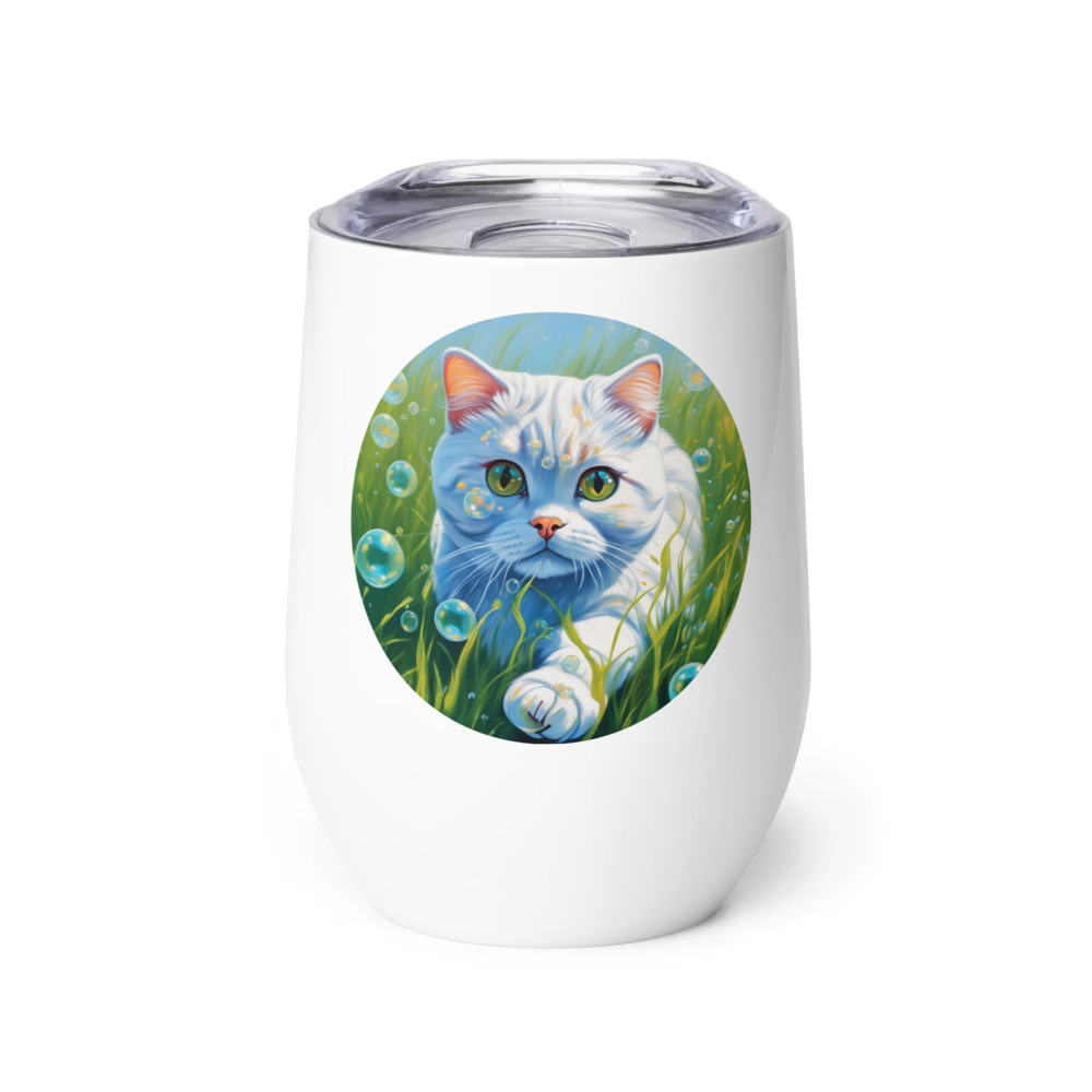 PugMug Custom White Scottish Fold Cat Wine Tumbler