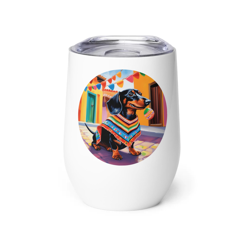 PugMug Custom Black Dachshund Wine Tumbler