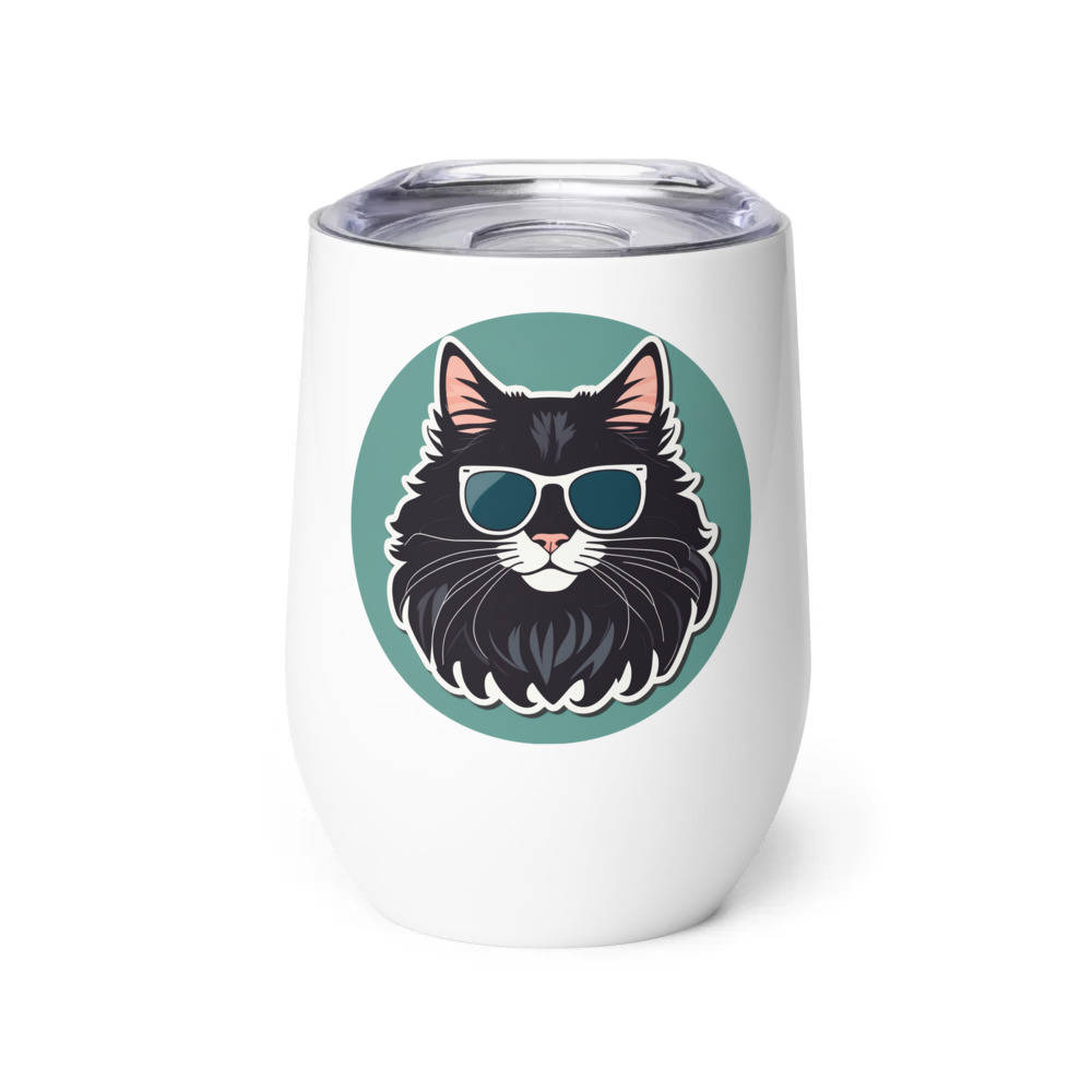 PugMug Custom Black Maine Coon Cat Wine Tumbler