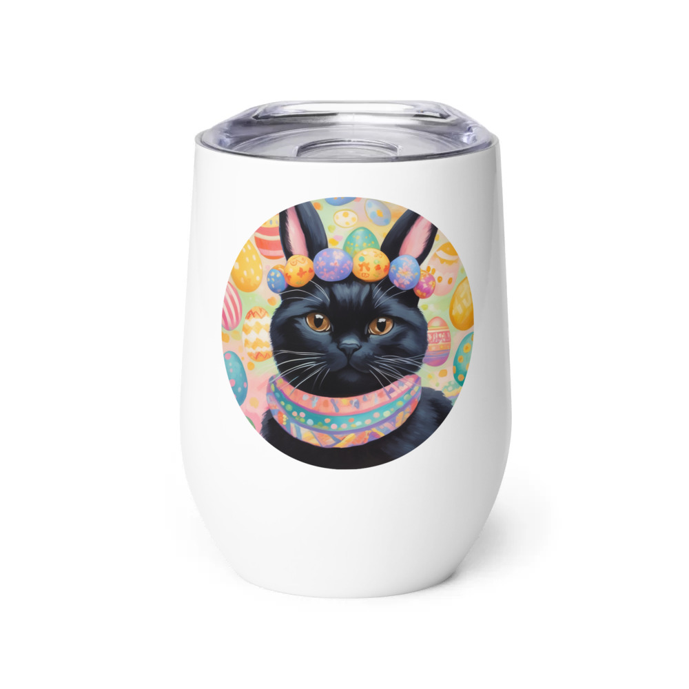 PugMug Custom Black Scottish Fold Cat Wine Tumbler